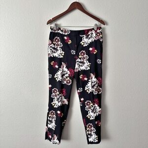 WHBM Burgundy Floral Slim Ankle Pants Women's Size 8‎ NEW